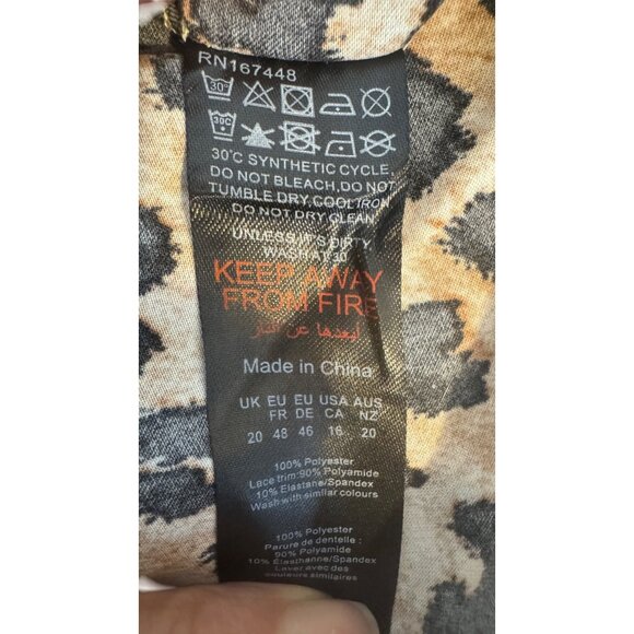 NWT PrettyLittleThing Size 16 Leopard Print Maxi Dress Black Lace Detail - Picture 8 of 15